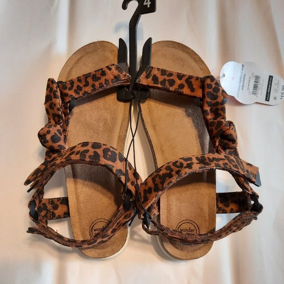 Wonder Nation Girls Bow Flatform Sandal Size 4 Leopard Comfortable Adjustable - Picture 1 of 3